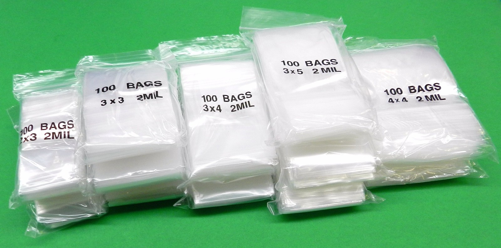 Reclosable Bags Assortment 1200 Clear 2mil Bags 5 Sizes 2×3 3×3 3×4 3×5 4×4
