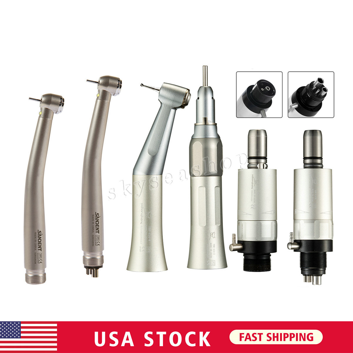 NSK Style Dental High/Low Speed Handpiece Kit E-generator LED Turbine 2/4Hole DM