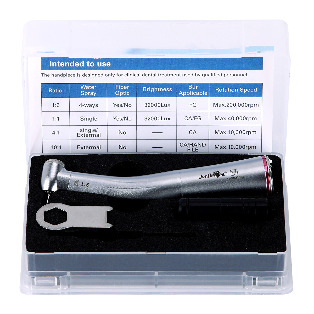 Dental LED Fiber Optic 1:5 Increase Contra Angle Handpiece Internal 4 Way Spray