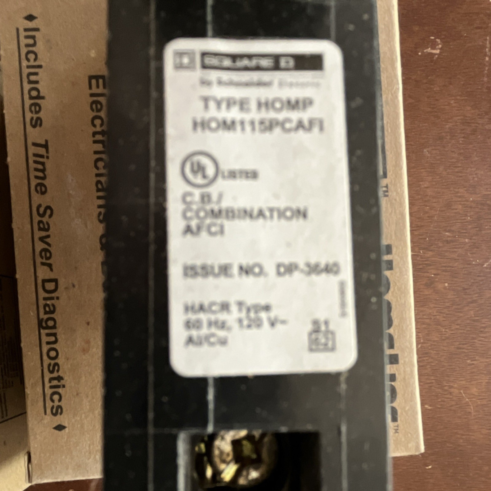 Square D HOM115PCAFI Plug-On Neutral AFCI 15A 120V Circuit Breaker