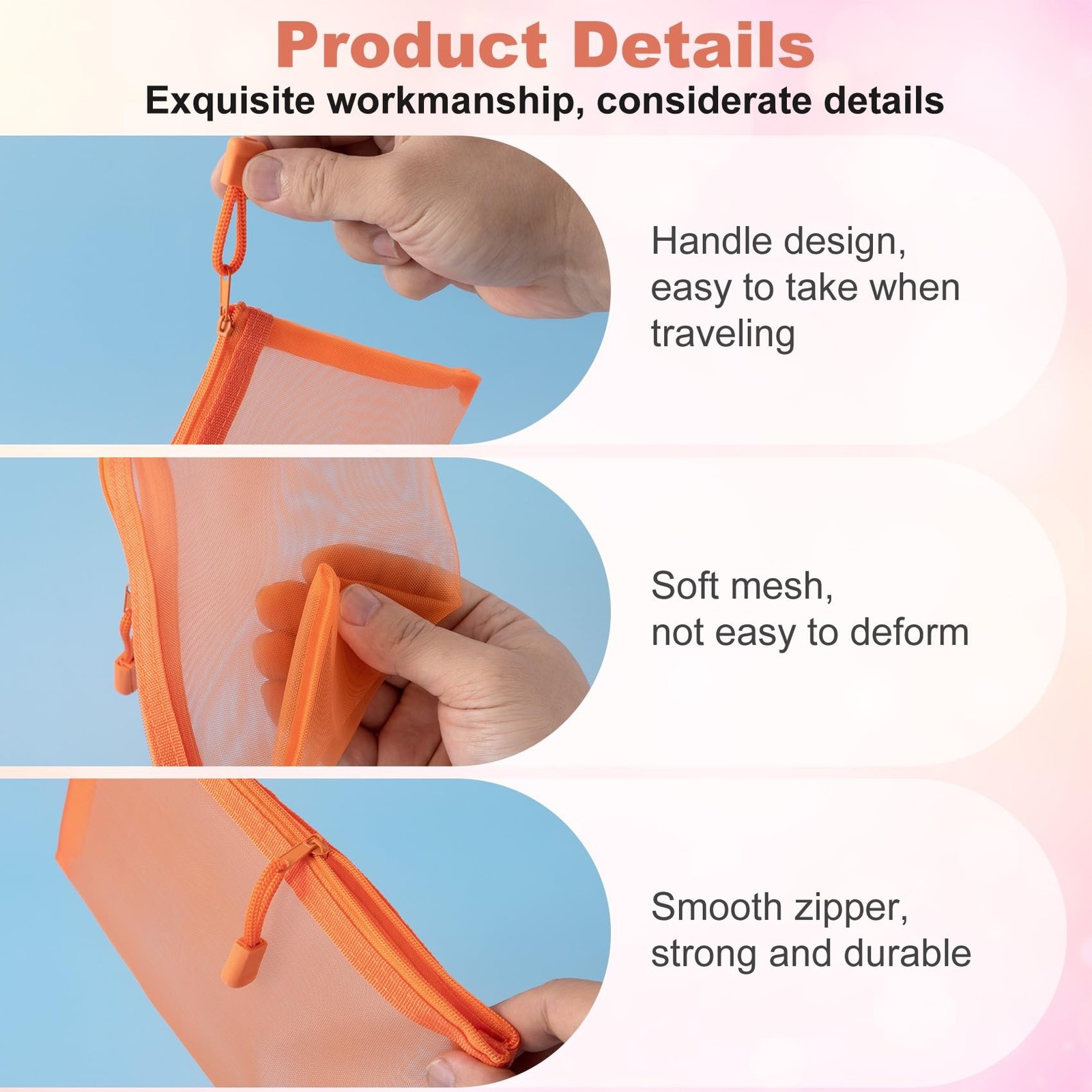 3pcs Mini Mesh Makeup Bags, Small Zipper Mesh Makeup Bags, Portable Cosmetic …