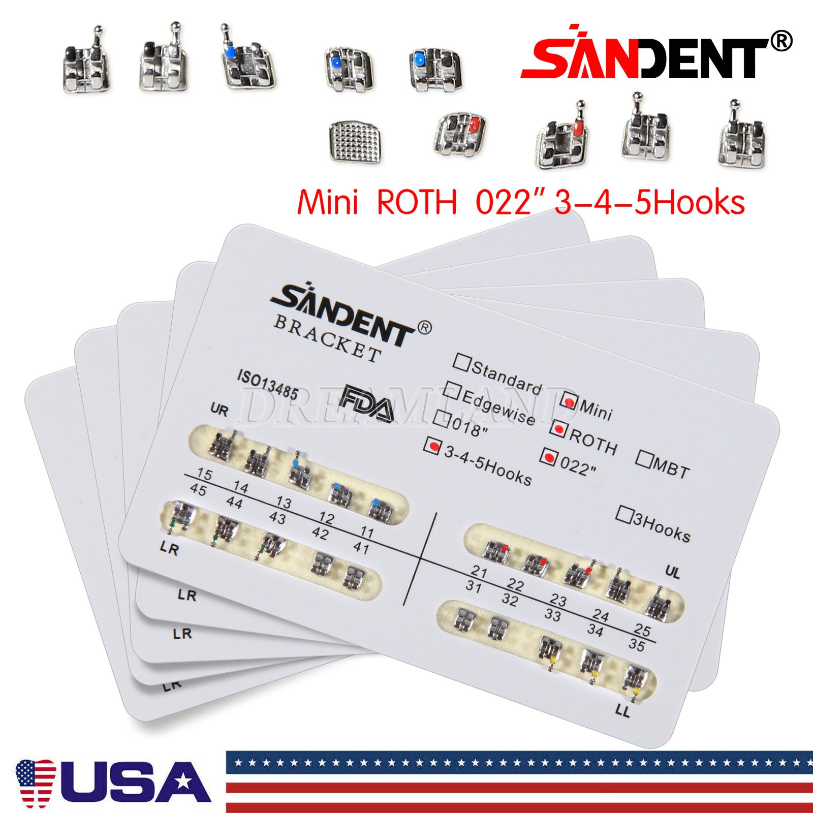 10 Packs Dental Orthodontic Metal Brackets Braces Mini Roth.022 Hooks 345