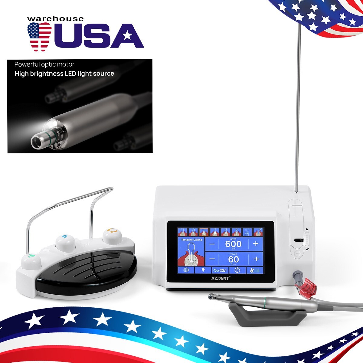 Dental Implant Surgical Brushless Motor Touch Screen With 20:1 LED Contra Angle