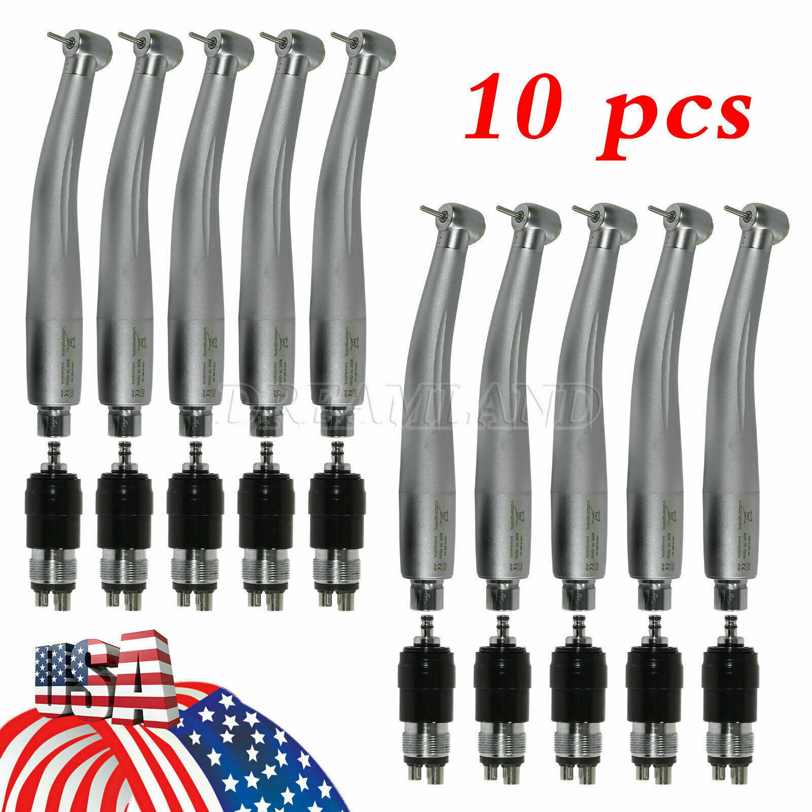 10 Pcs NSK Style Dental High Speed Turbine Handpiece+4 Hole Quick Coupling YBNK4