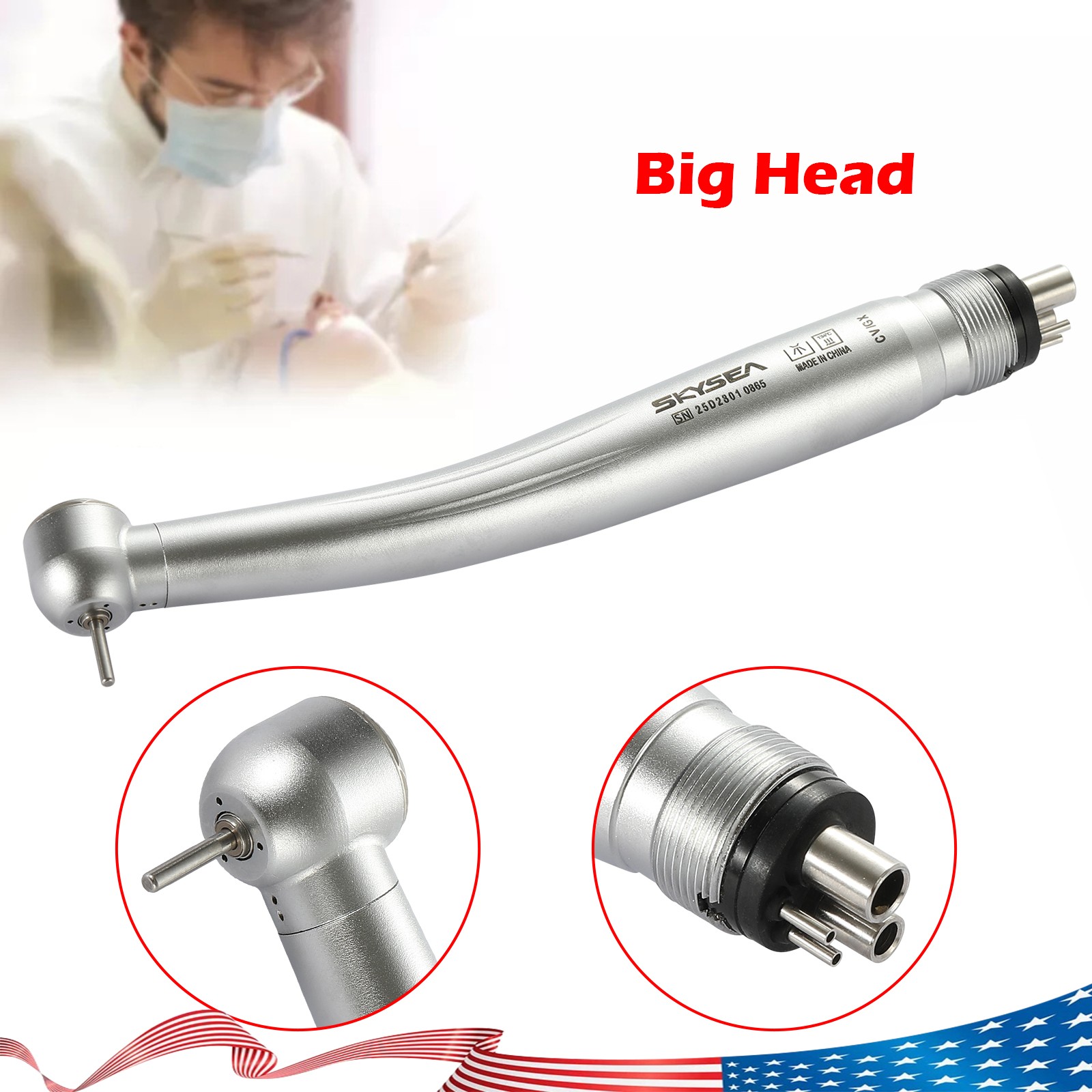 SKYSEA Dental High Fast Speed Turbine Handpiece Big Head 4 Hole Single Spray