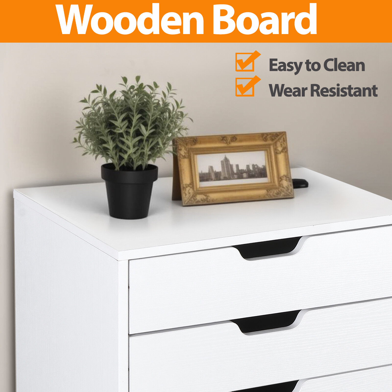 5 Drawer Dresser Rolling Clothing Storage Chest Beside Wall Mobile Store Clothes