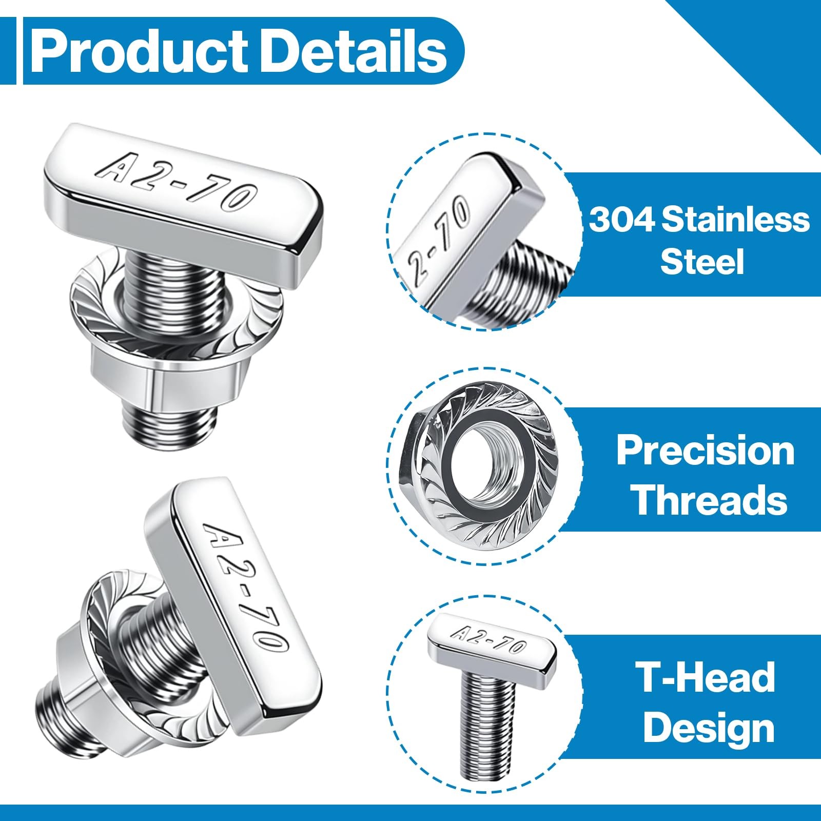 20 PCS T Slot Bolts, M8x20mm T-Slot Bolts 304 Stainless Steel A2-70 with Hexa…