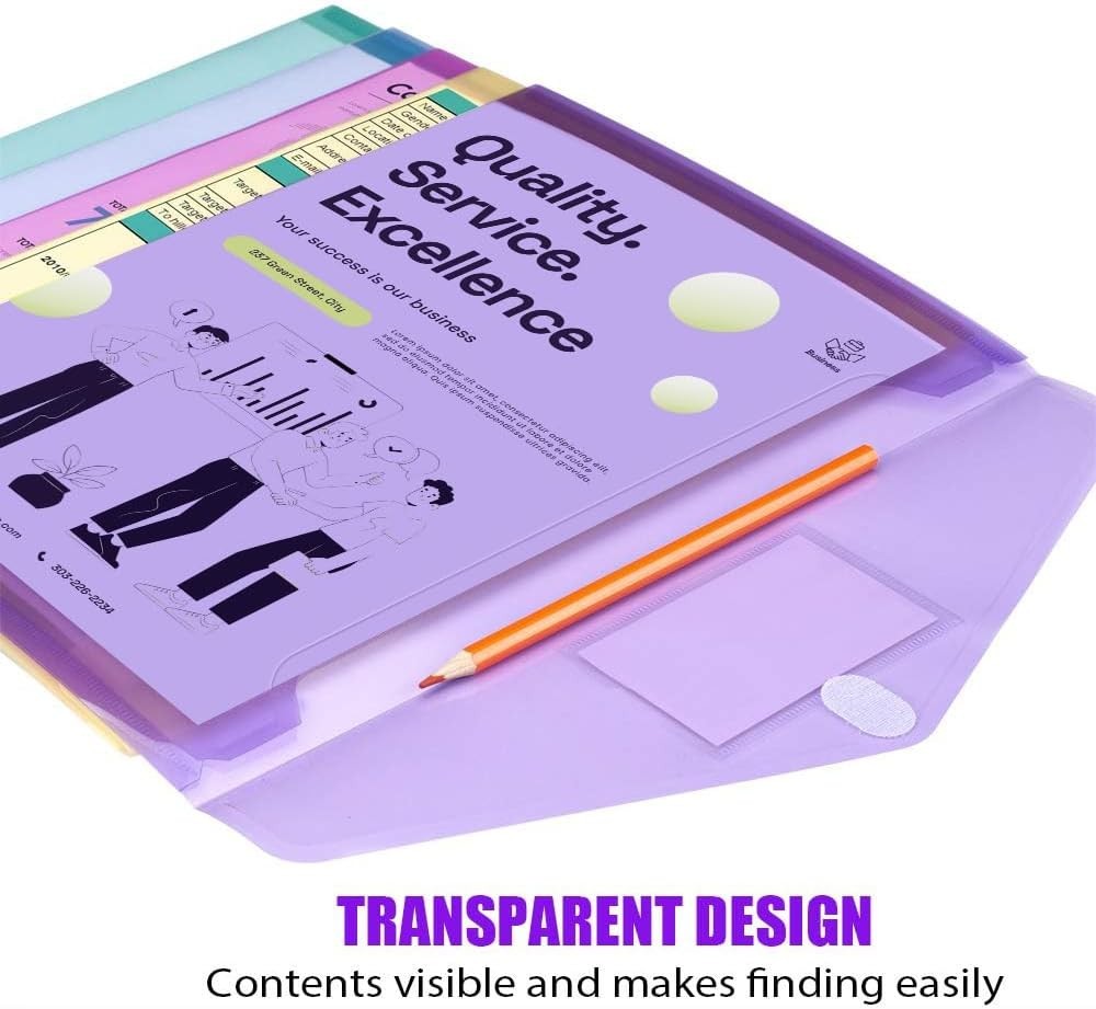 Colorful 10-Pack A4 Size Plastic Document Pouches – Waterproof & Durable Design
