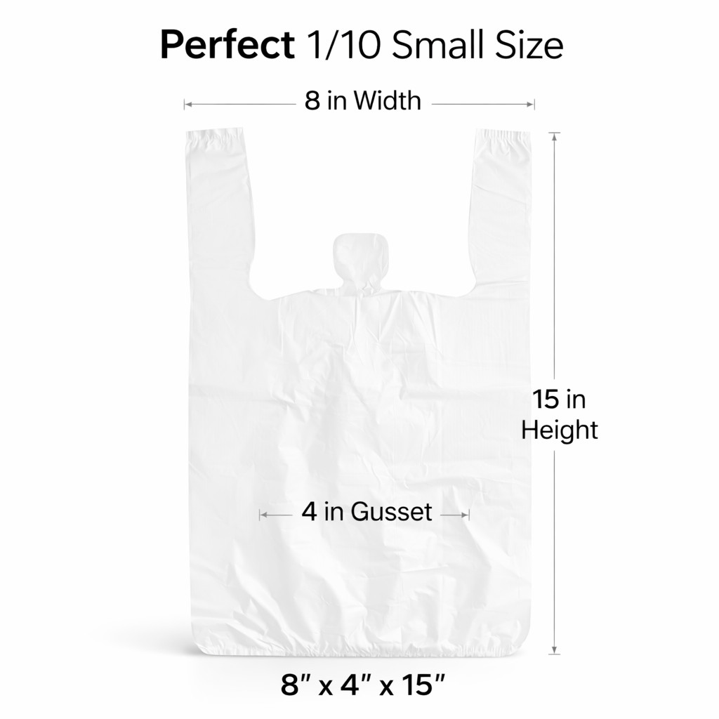Bags 1/10 Small 8 x 4 x 15 White T-Shirt Plastic Grocery Shopping Bags 0.55 M