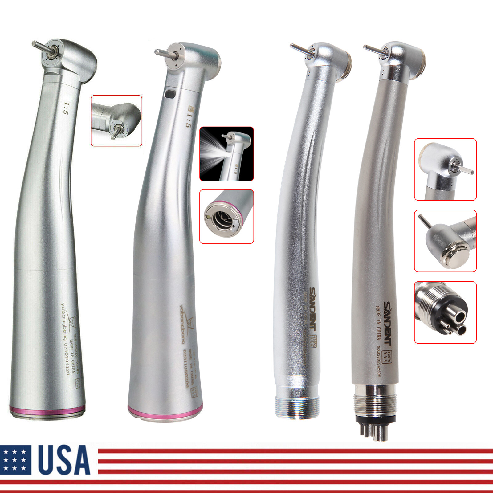 Dental LED Fiber Optic / NO-LED 1:5 Contra Angle High Speed Handpiece Turbine