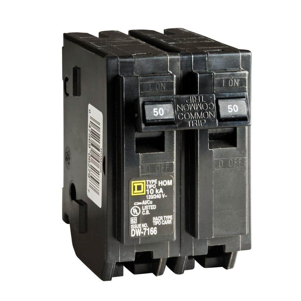 Circuit Breaker Square D 50 Amp 2 Pole Homeline Standard Trip Residential Black