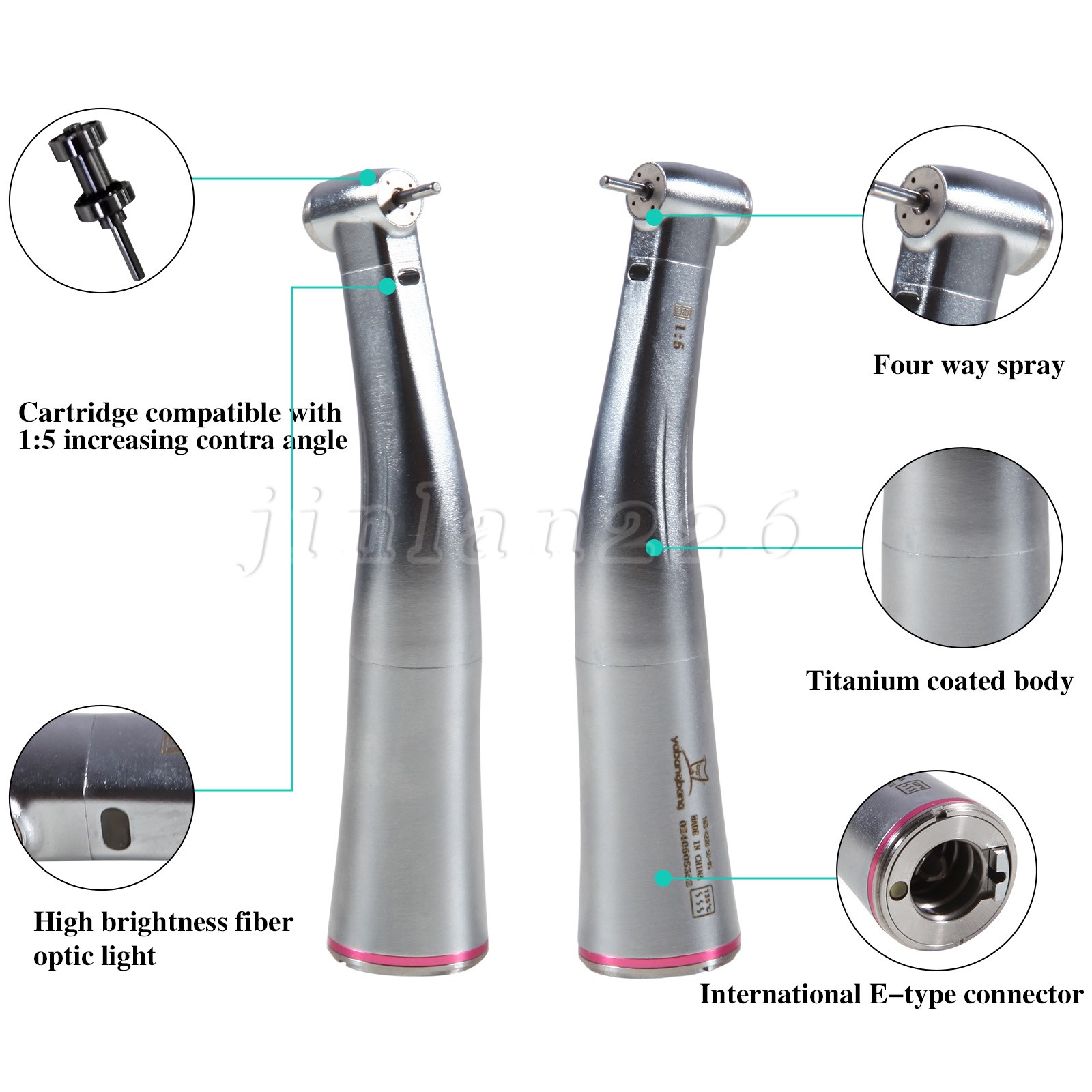 NSK Ti-MAX X95L Style Dent 1:5 LED Fiber Optic Contra Angle Handpiece Red Ring