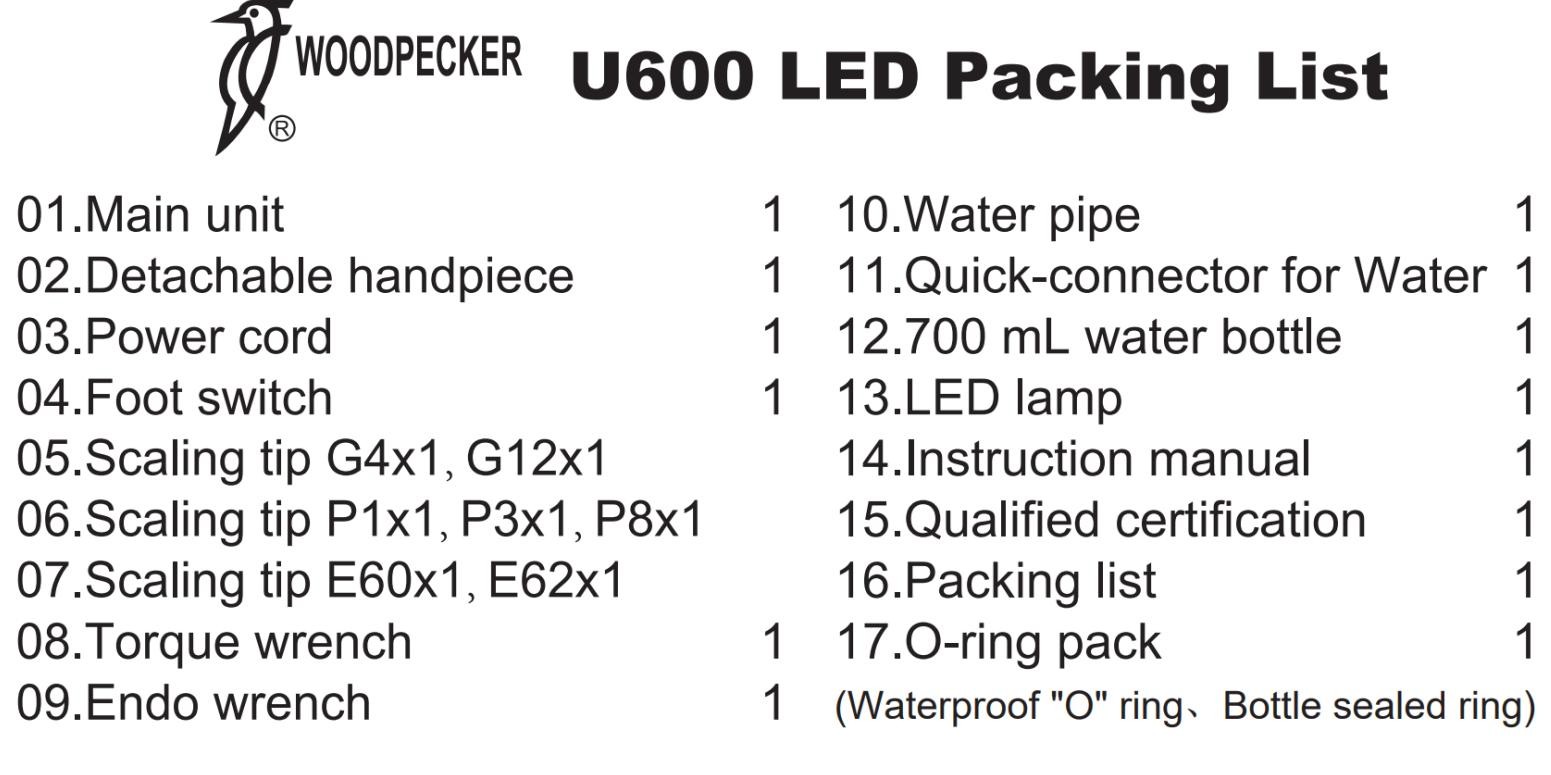 100% Woodpecker Dental U600 LED Ultrasonic Piezo Scaler Auto Water Supply 7 Tips