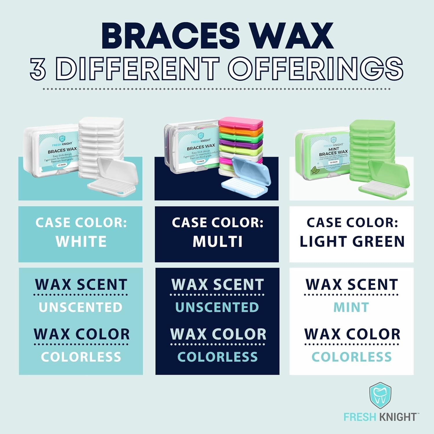 Braces Wax, 50 Orthodontic Strips & Cases Mint – 10 Pack, Food Grade Wax for…