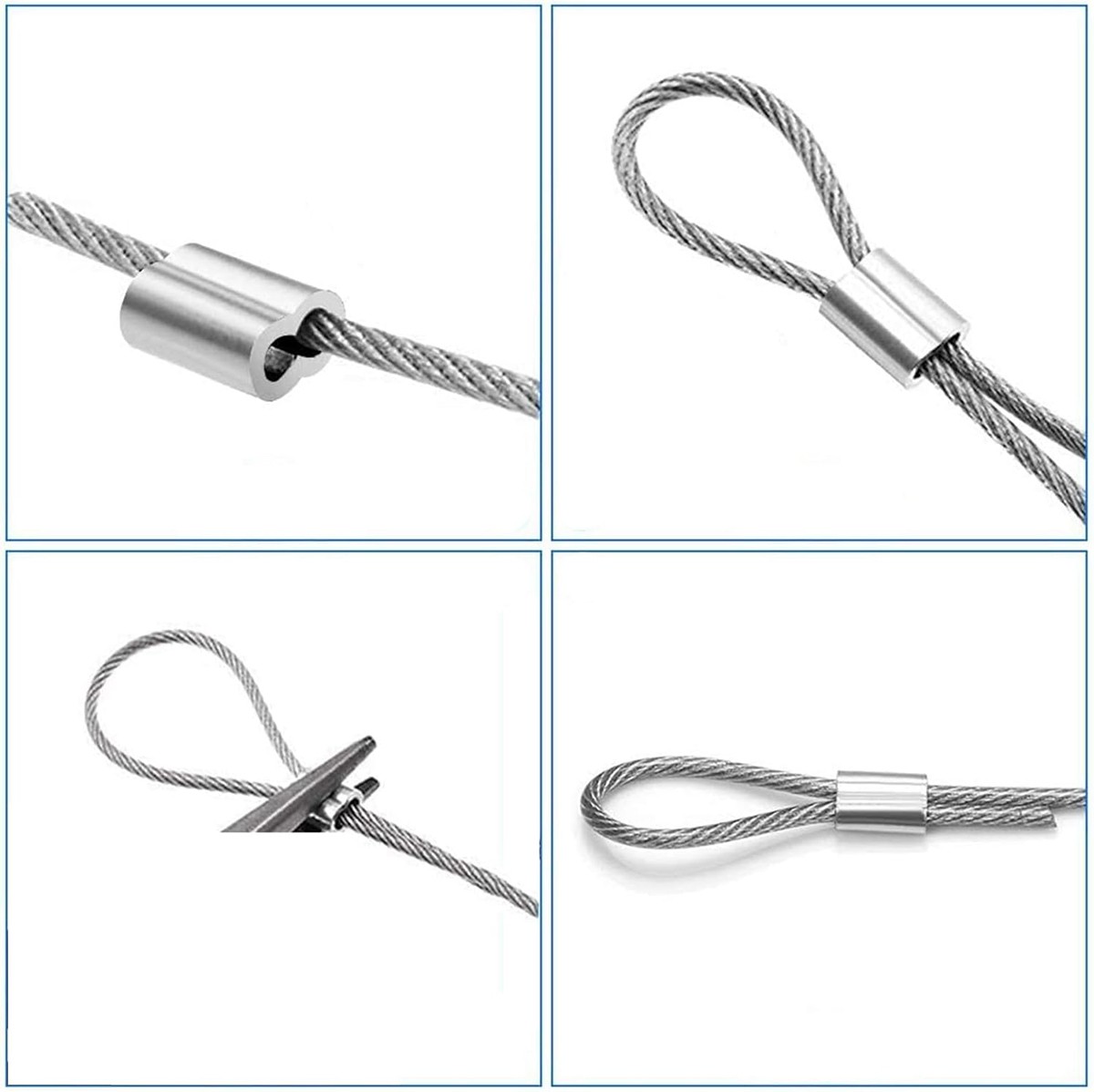 340Pcs Stainless Steel Wire Rope Cable Thimbles Aluminum Crimping Loop M2-M5 Kit