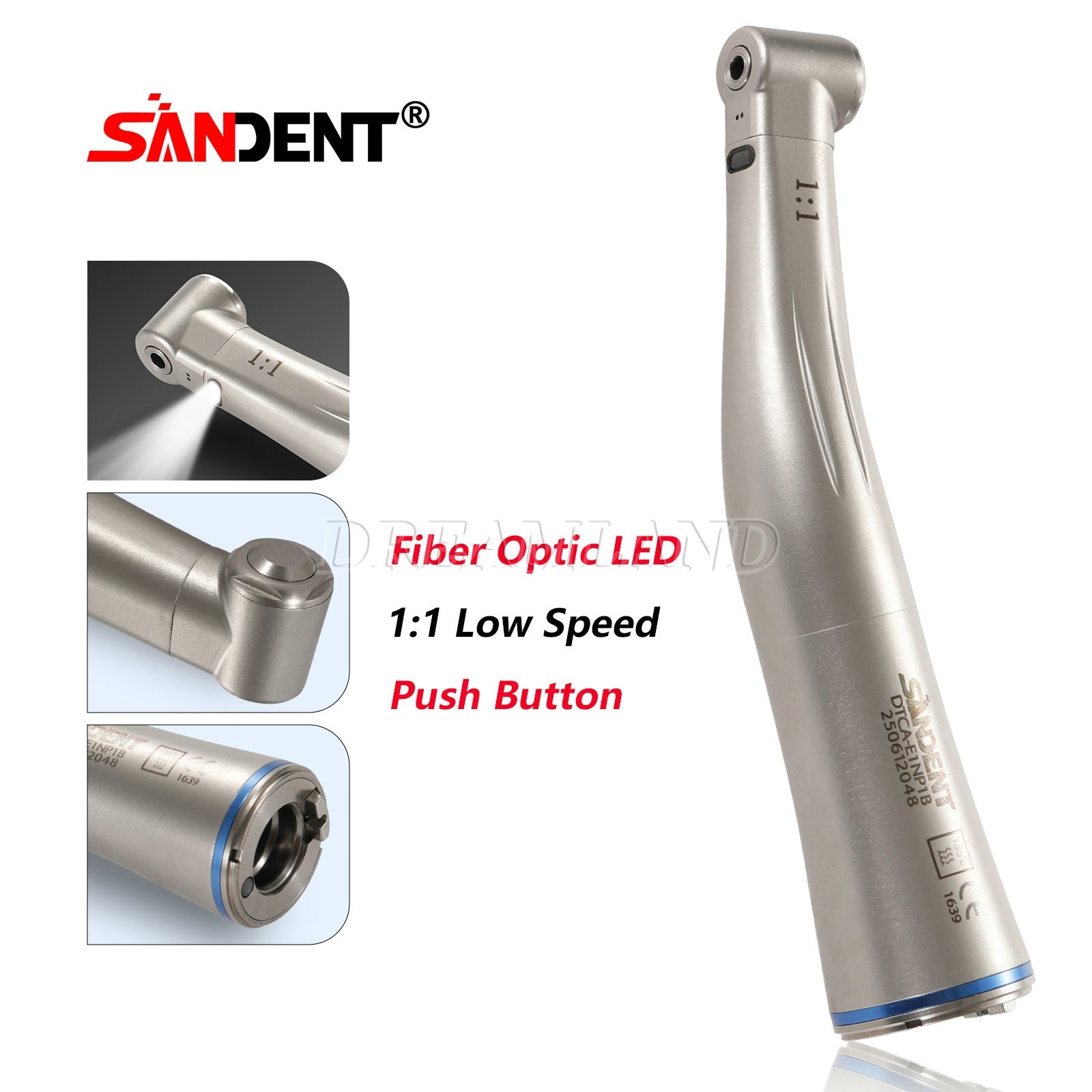 Dental 1:1 LED Light Fiber Optic Contra Angle Handpiece Fit E-type Motor DT us
