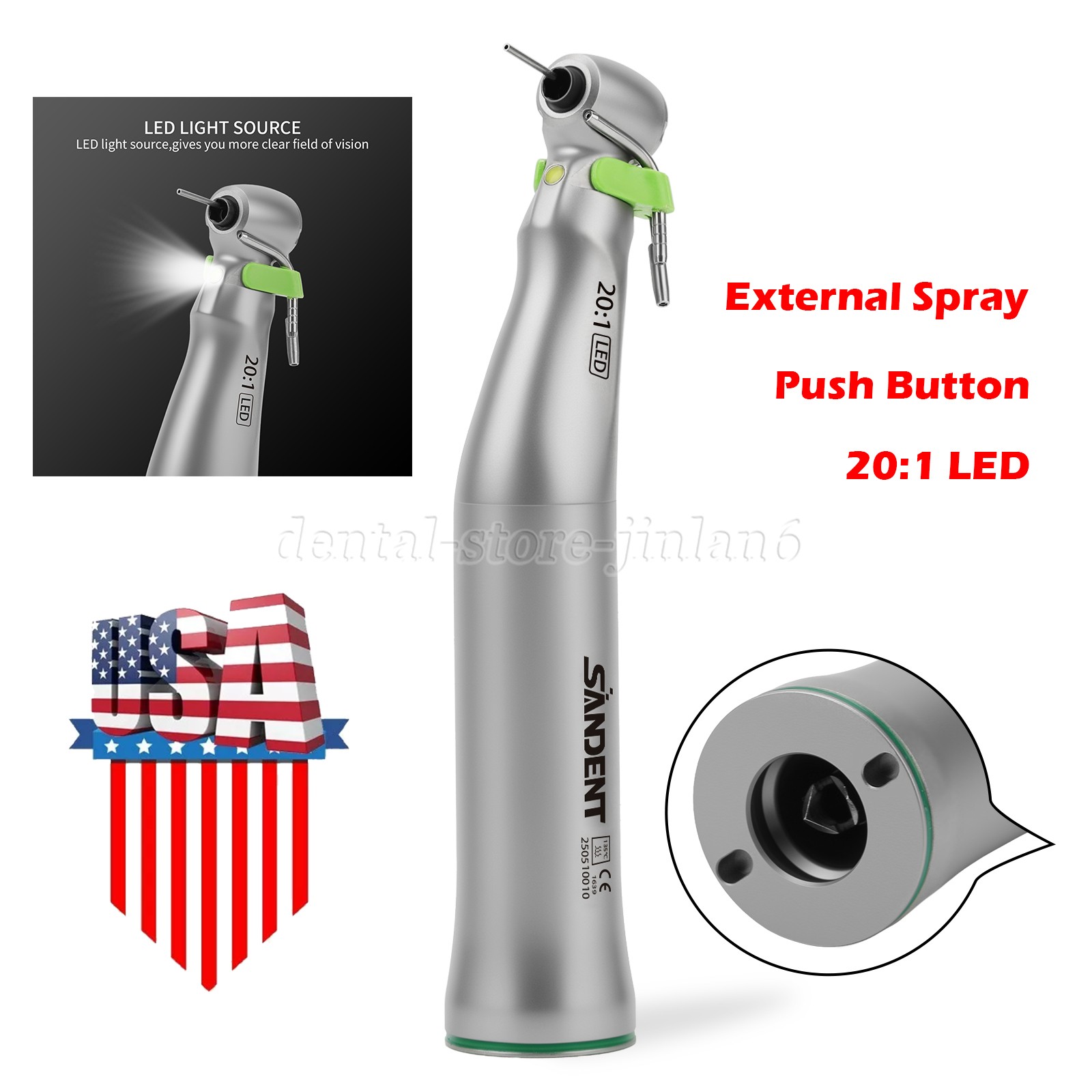 New WS-75 LG 20:1 LED+ Contra Angle E-Type for W&H Dental Implant Surgical Motor