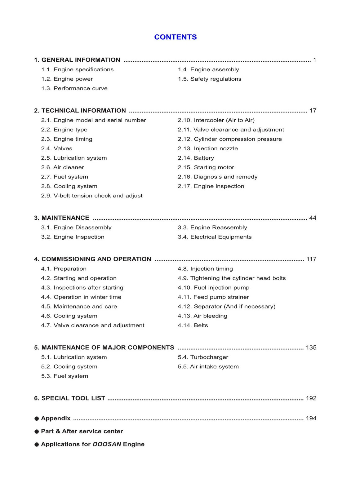 Doosan DB58 DB58S DB58T DB58TI DB58TIS Diesel Engine Operators Manual
