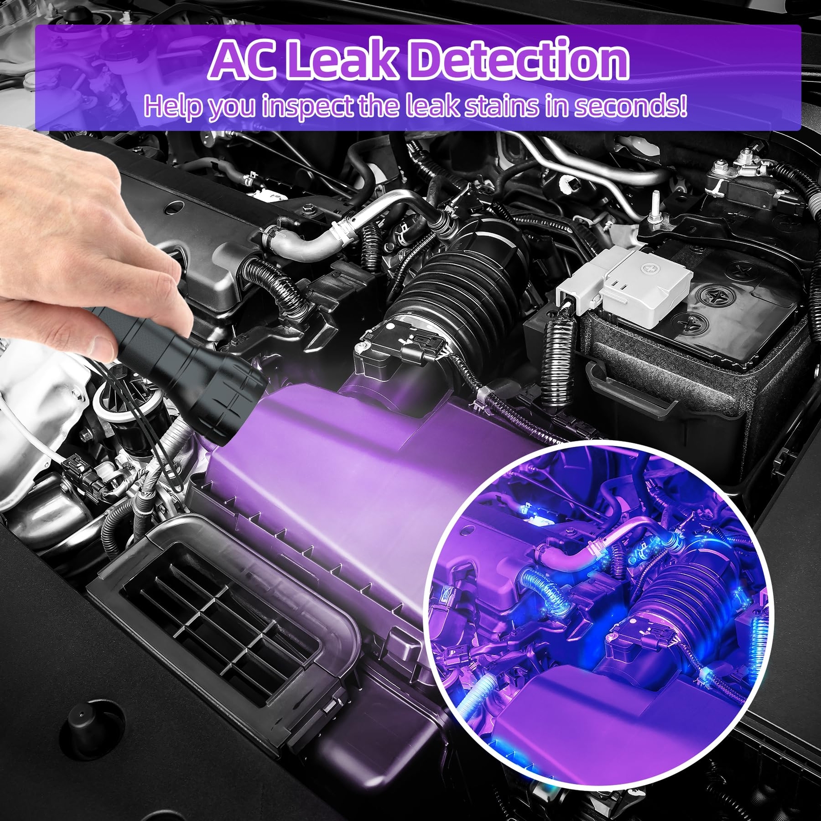 Air Conditioner Leak Detector Tool AC Leak Detector Kit UV Light for AC UV Dye