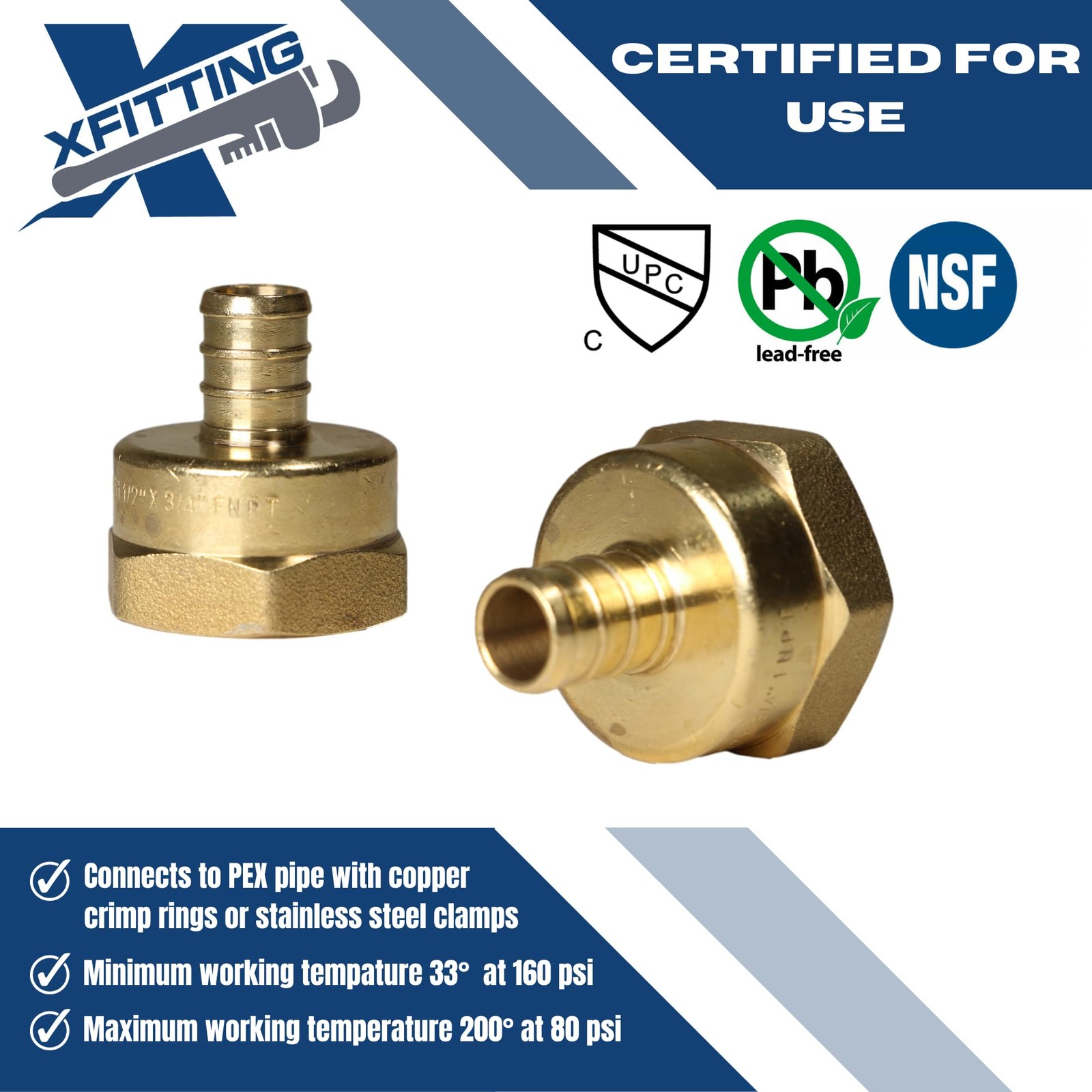 XFITTING Pex Fitting, 3/4 inch Female NPT to 1/2 inch Pex Adapter for Plumbin…
