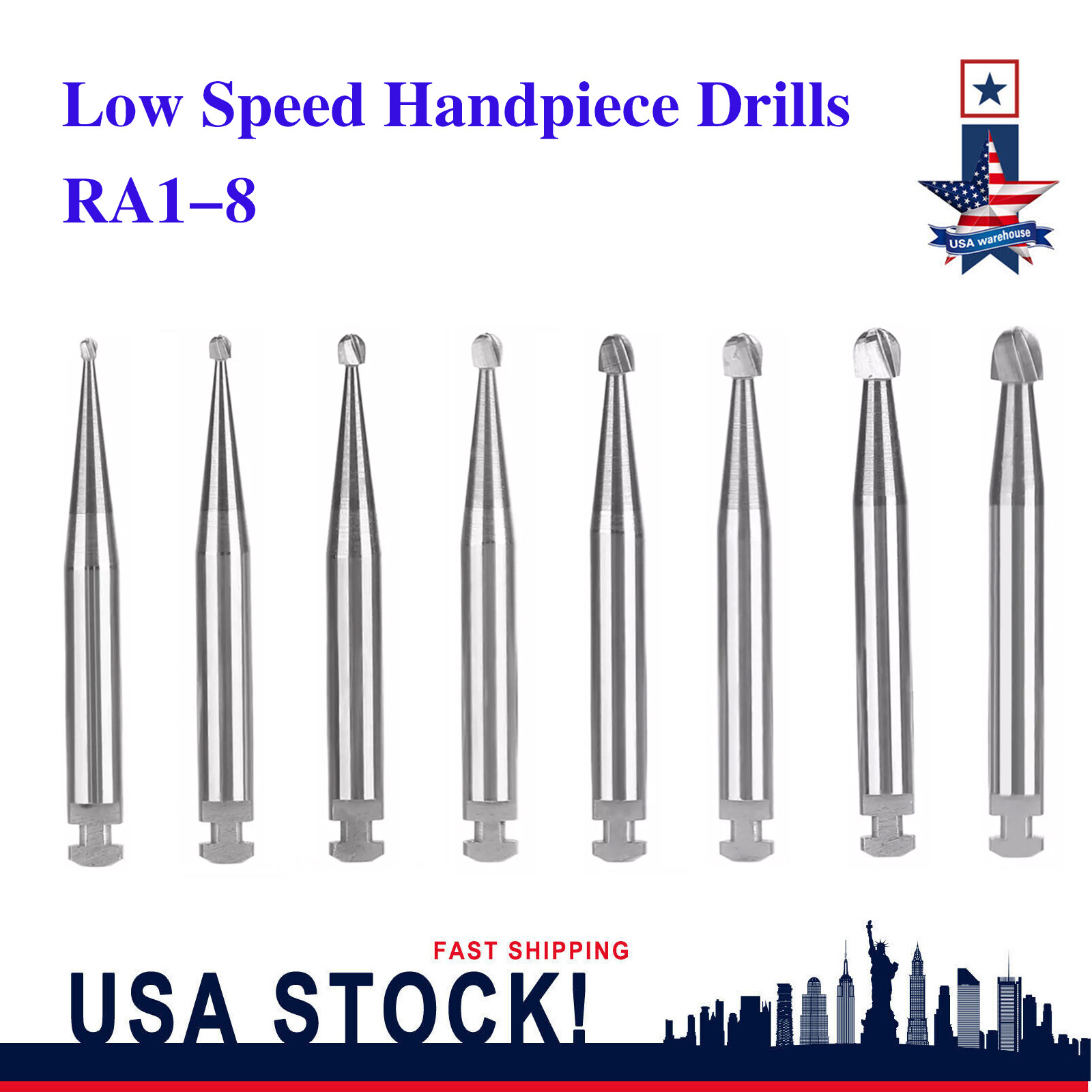 5-100 8 Types Dental Round Carbide Bur for Slow Speed Latch Type RA 1# – 8# Burs