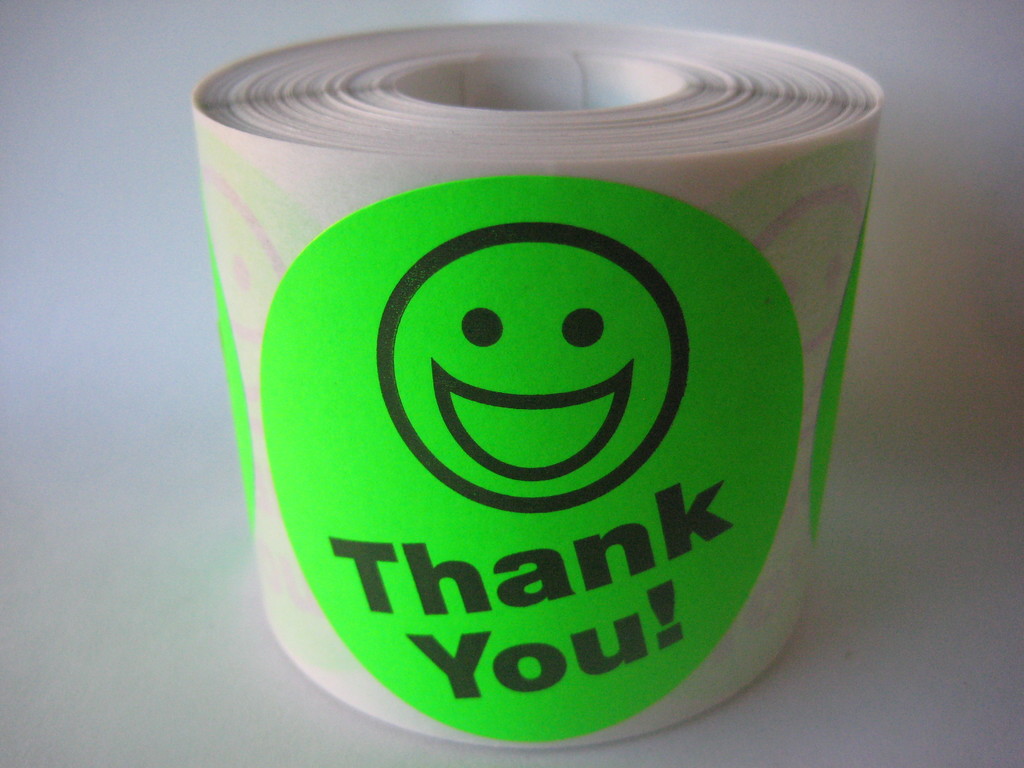500 BIG THANK YOU SMILEY LABEL STICKERS green…………………free shipping!