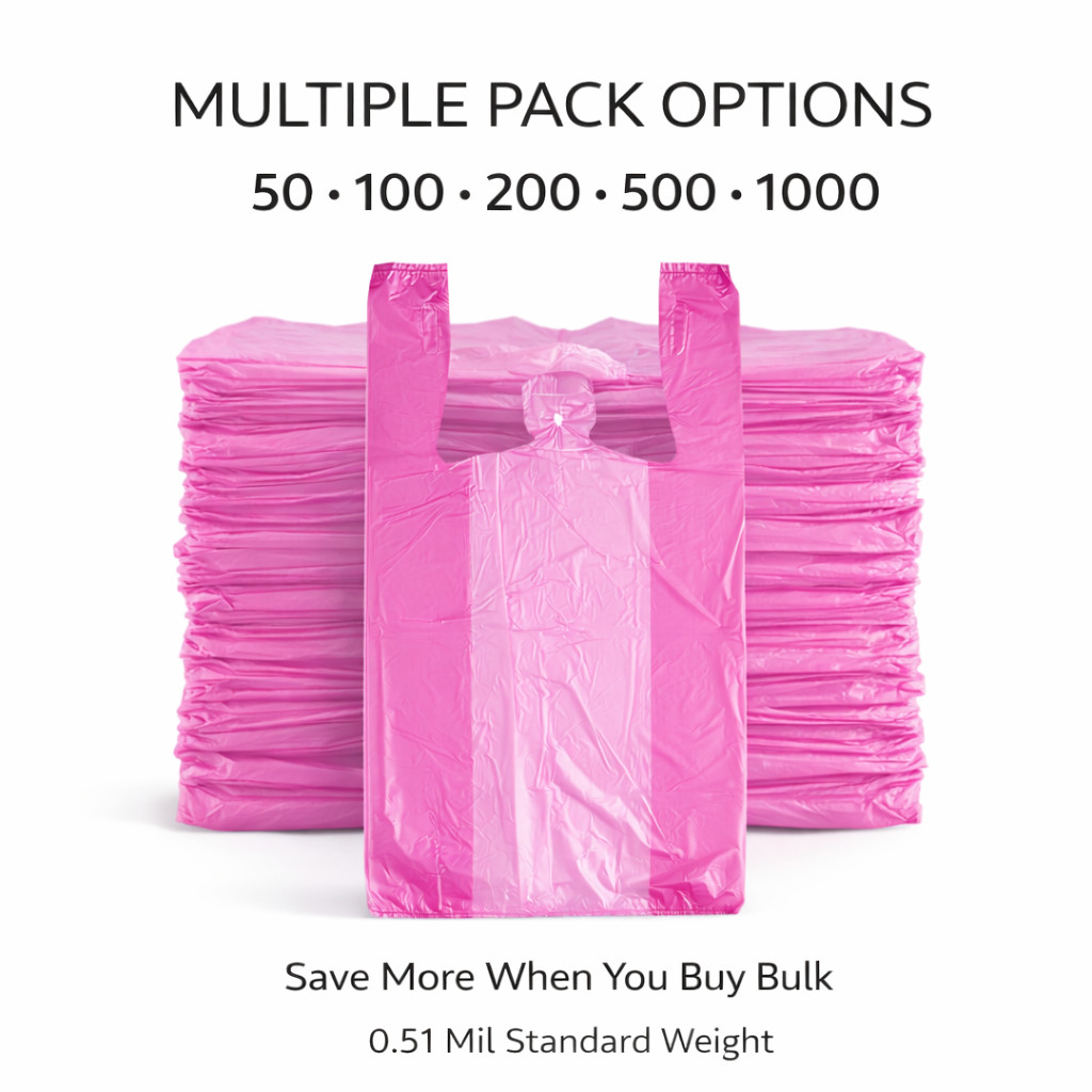Purple T-Shirt Carryout Bags 1/6 Large 21×6.5×11.5 Plastic Grocery Shopping