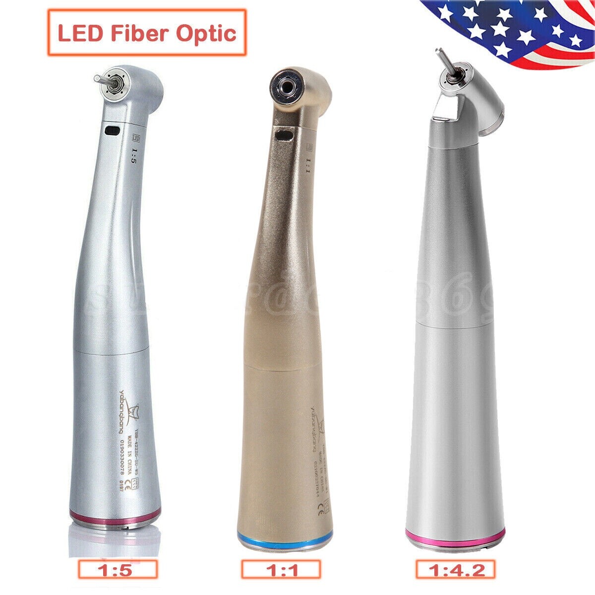 NSK Style Dental 1:1 1:4.2 1:5 fibra óptica LED Contra ángulo Pieza de mano USA