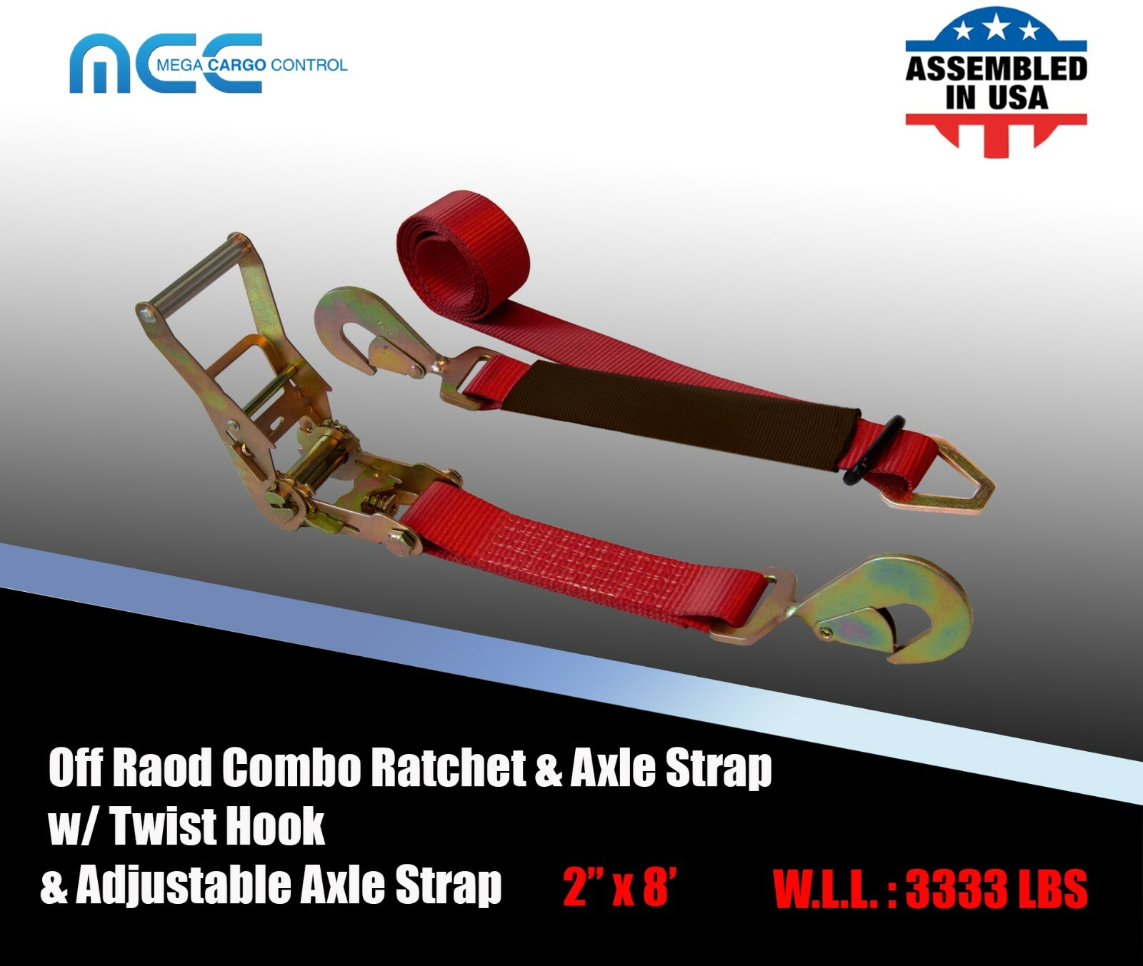 USA 2″ x 8′ Axle Strap Car Trailer Hauler Ratchet Tie Down Strap w/ Snap Hook
