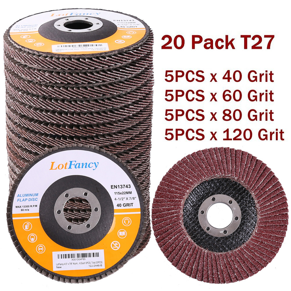 20x 4.5″ 4-1/2 Flap Discs 40 60 80 120 Grit Sanding Grinding Wheels Assorted T27