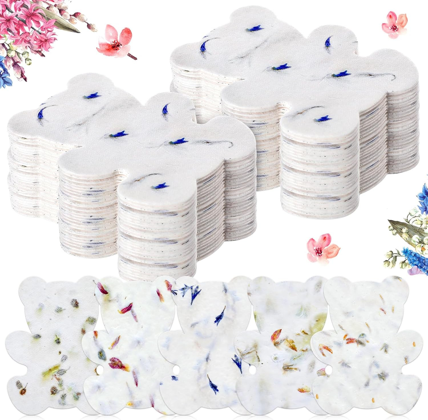 Handmade Plantable Wildflower Seed Paper Tags – 50 Pcs Wedding Favors (Bear)
