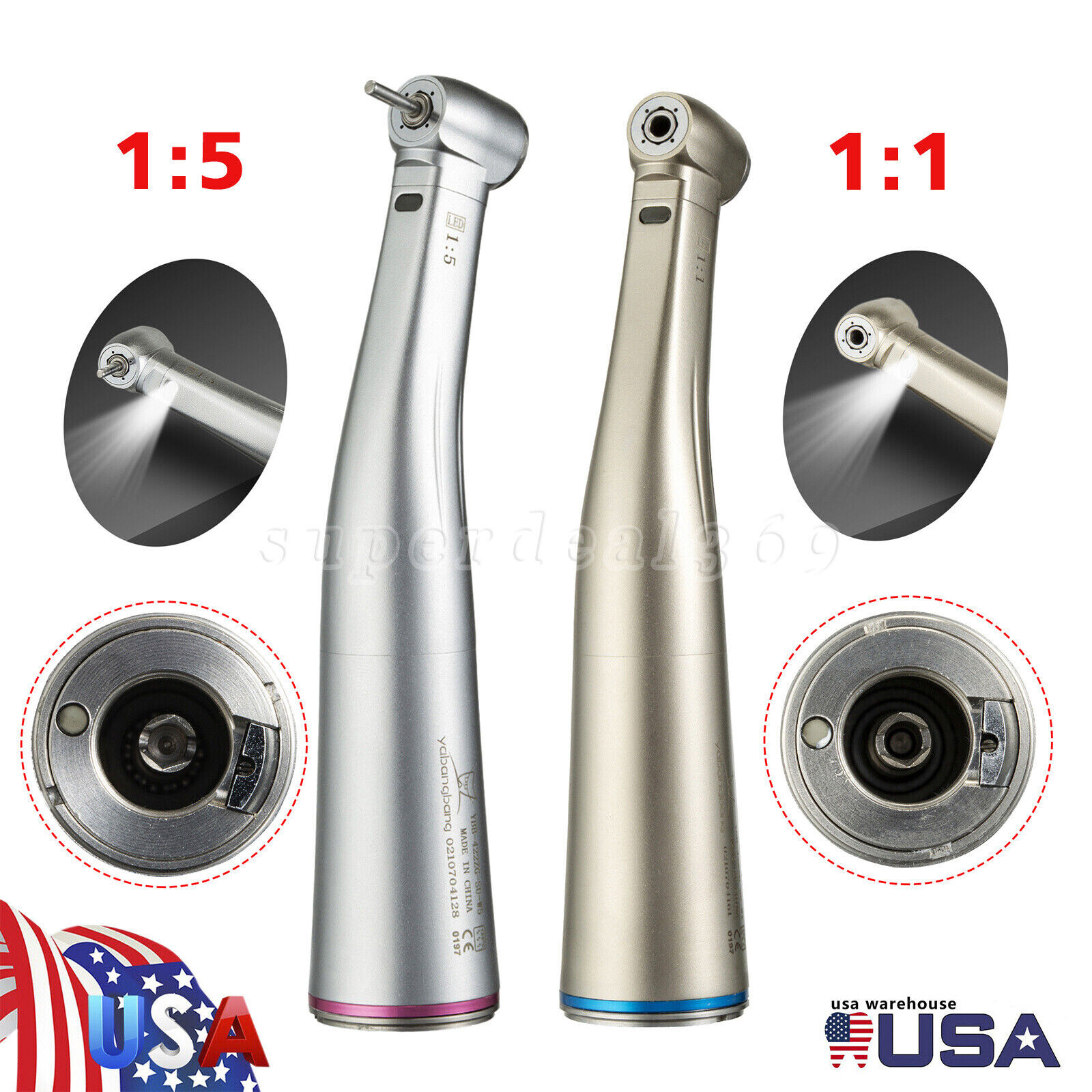 Dental 1:5 1:1 Electric Fiber Optic LED Contra Angle Handpiece Fit NSK Kavo to