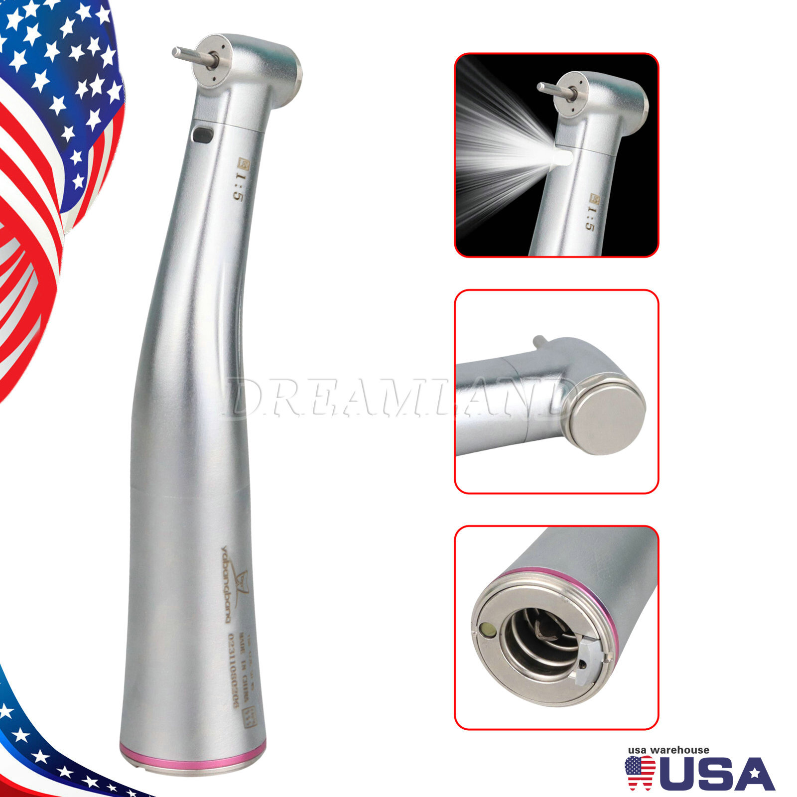 Yabangbang Dental 1:5 Fiber Optic LED Electric Handpiece Stainless Contra Angle