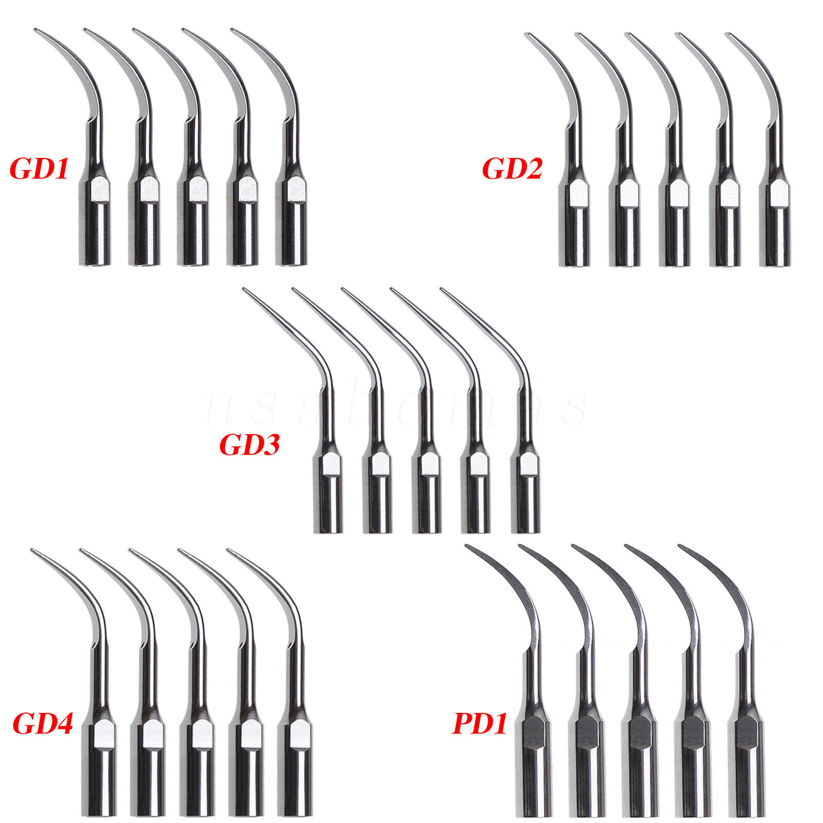 5 pc Dental Ultrasound Perio Scaler tips for DTE SATELEC handpiece GD1-GD6 PD3 4