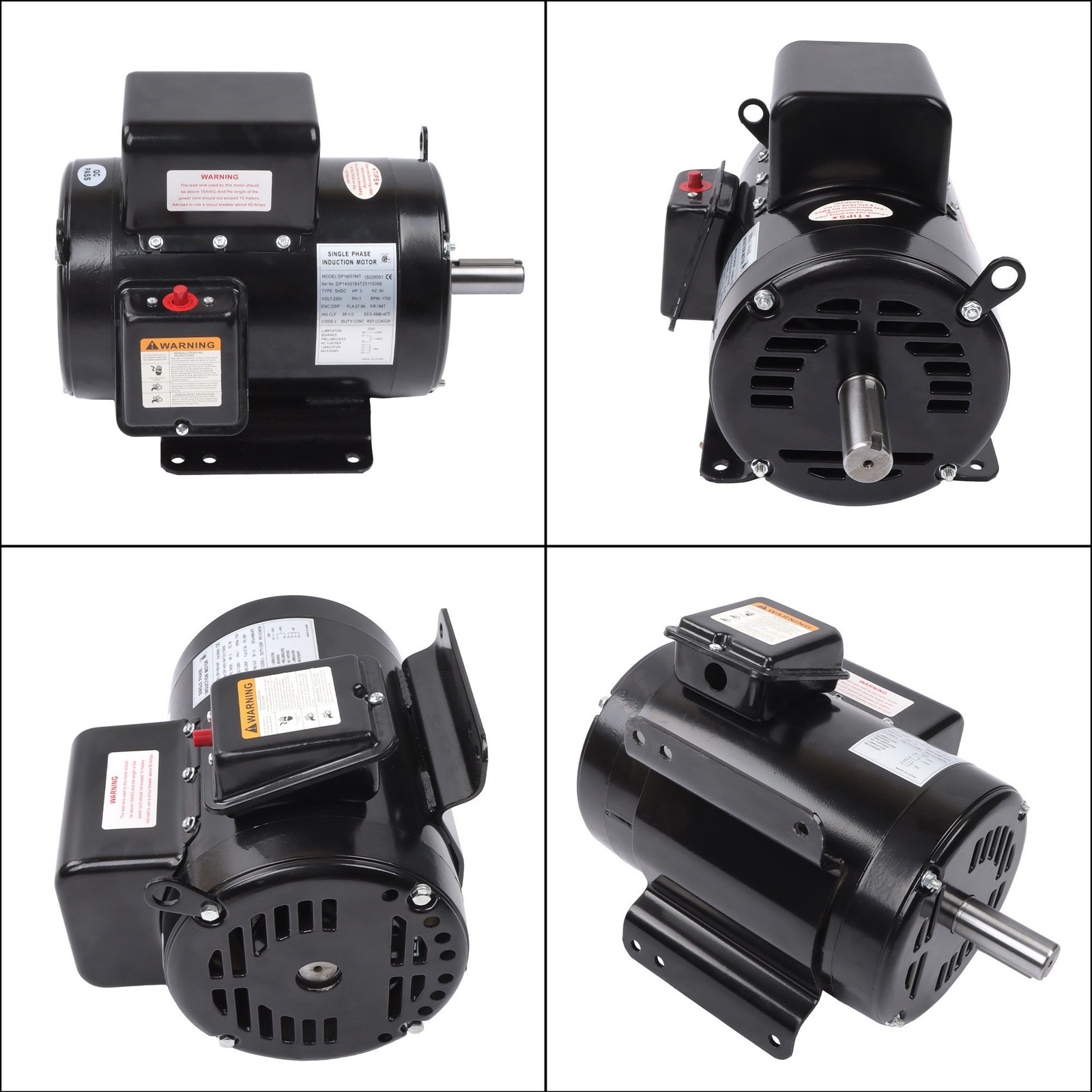 5 HP Single Phase ODP Compressor Motor 184T Frame 208-230V 60Hz Industrial