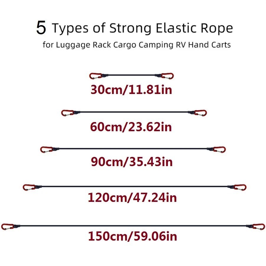5 Types Stretch Elastic Ropes 8MM Bungee Cords with Hooks Lightweight Bikes Tie