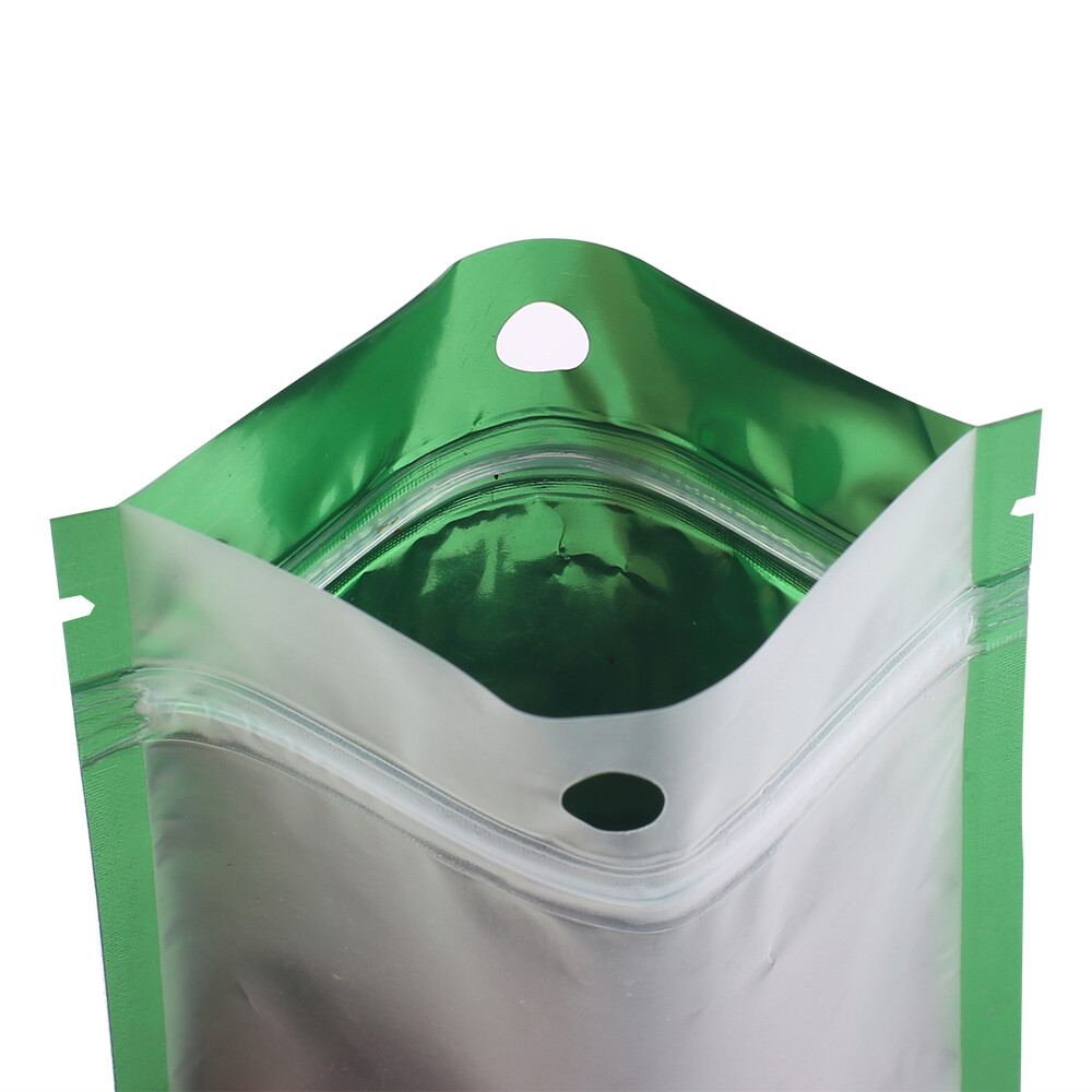 100x Matte Clear & Green Mylar Zip Lock Bags w/ Hang Hole 12x20cm 4.75×7.75in