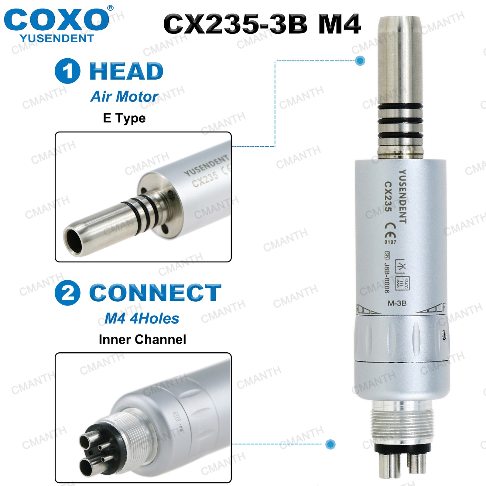 COXO Dental Contra Angle Straight Handpiece Fiber Optic 1:1 Inner Channel E Type