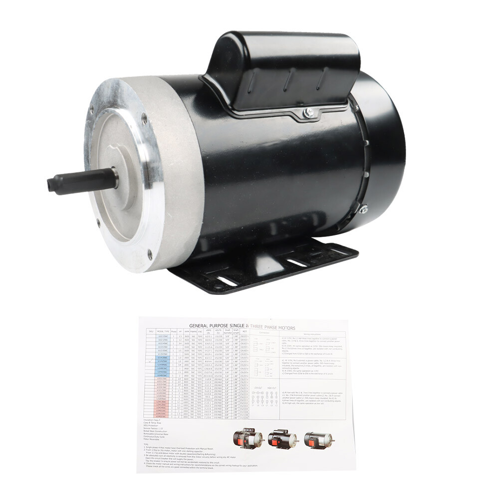 1/2 HP Electric Motor 56C Frame 1750 RPM 1 Phase TEFC 60Hz General Purpose