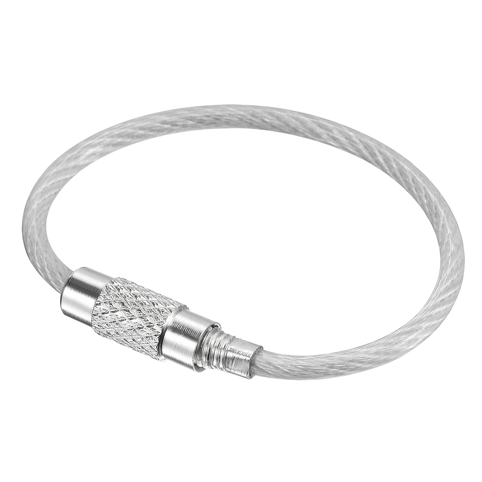 4Pcs Wire Keychain 90mm Length Key Ring Loop Cable Silver