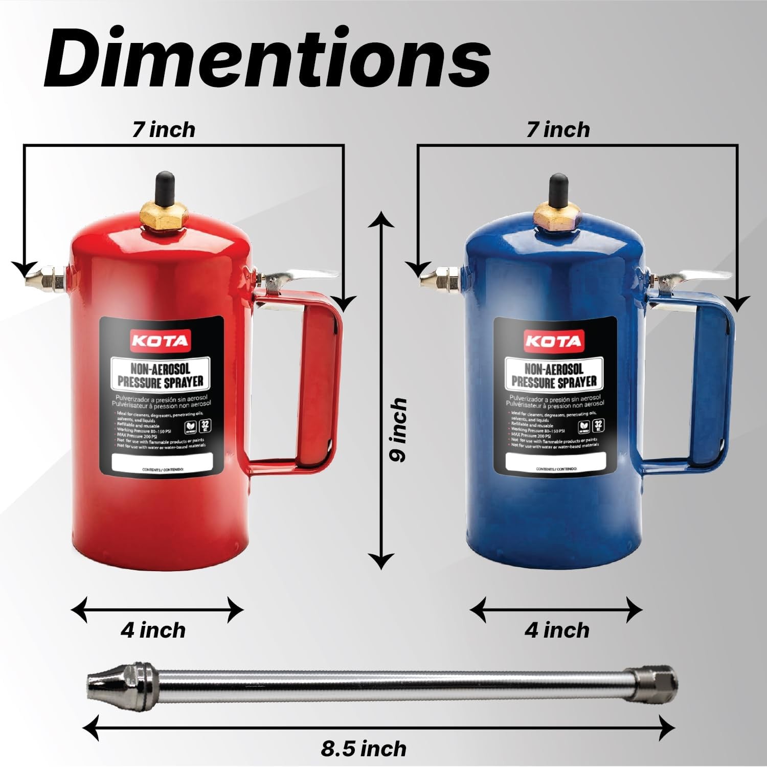 KOTA Non-Aerosol Pressure Sprayer, Refillable Bottle, 32oz Color: Red & Blue