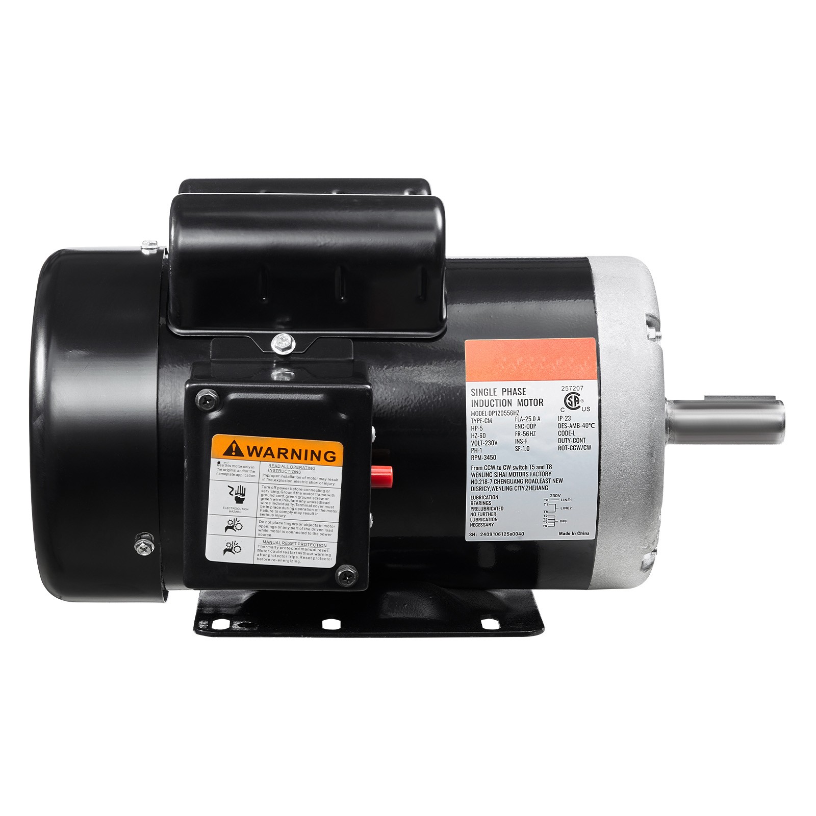 5HP Air Compressor Electric Motor 230V 25A 3450RPM 56Hz Frame CW/CCW Rotation