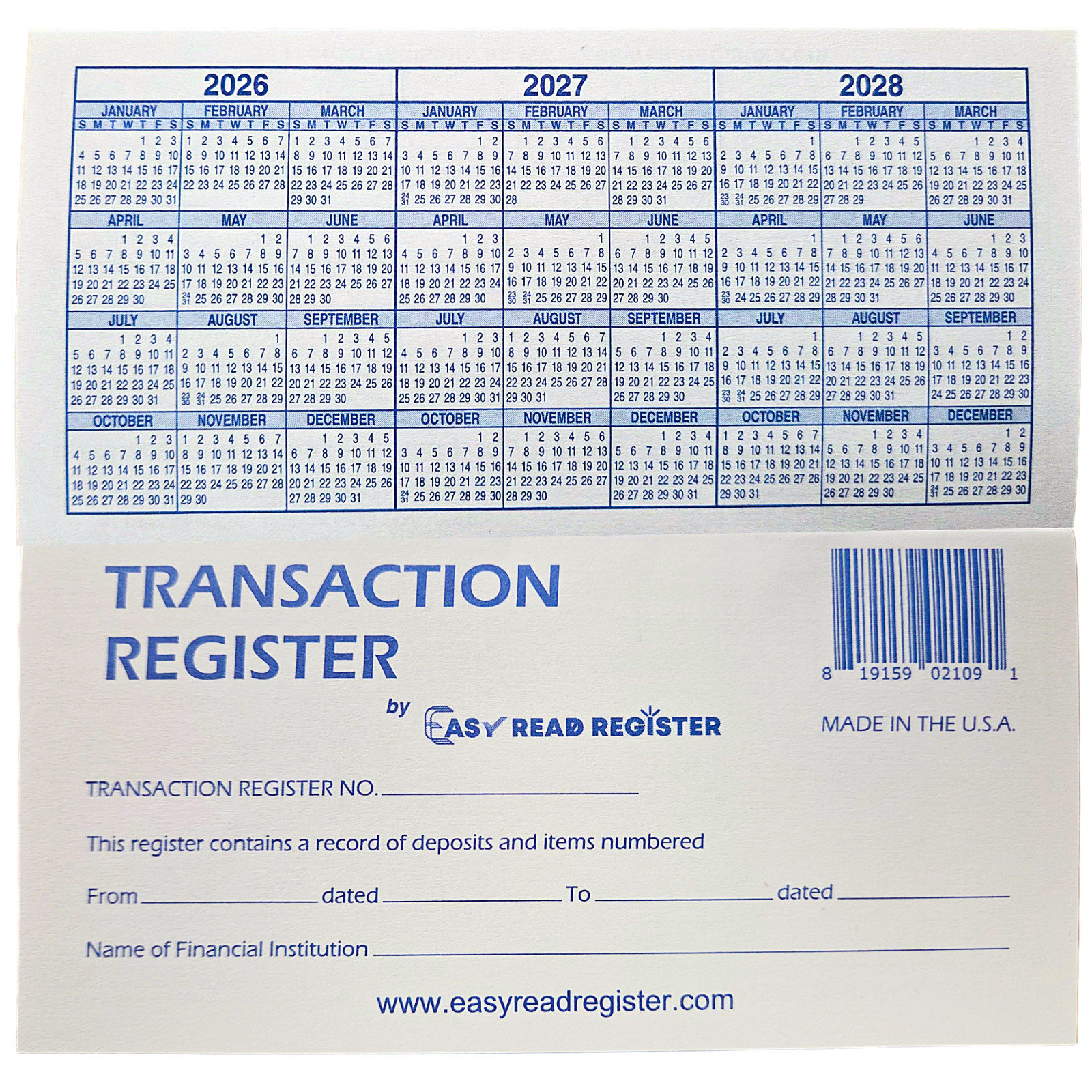 16 Pack Checkbook Transaction Register Ledger 26-27-28 Calendars Check Book Bank