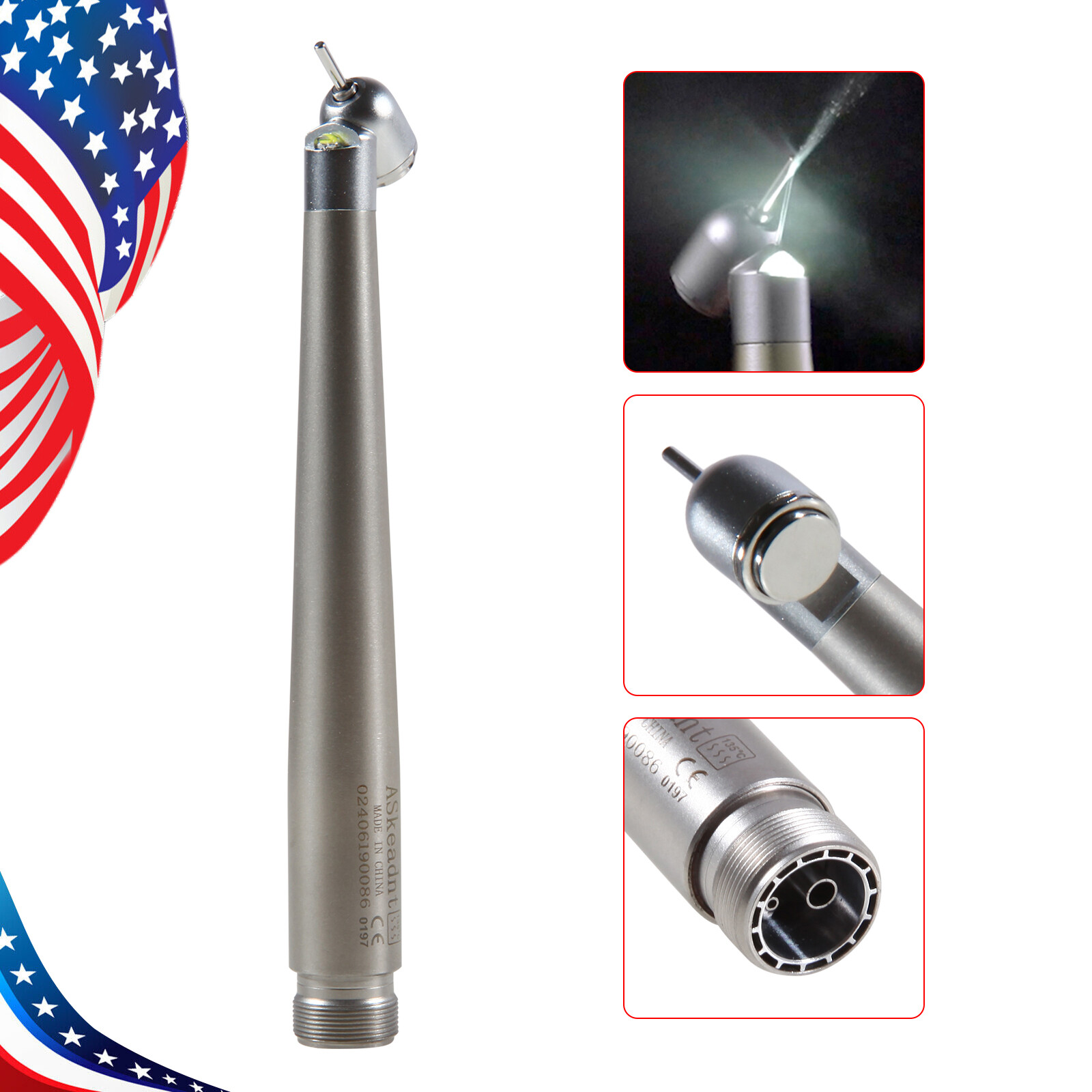 45 Degree Dental LED E-generator 45° Angle High Speed Handpiece 2 Hole ASkeadnt