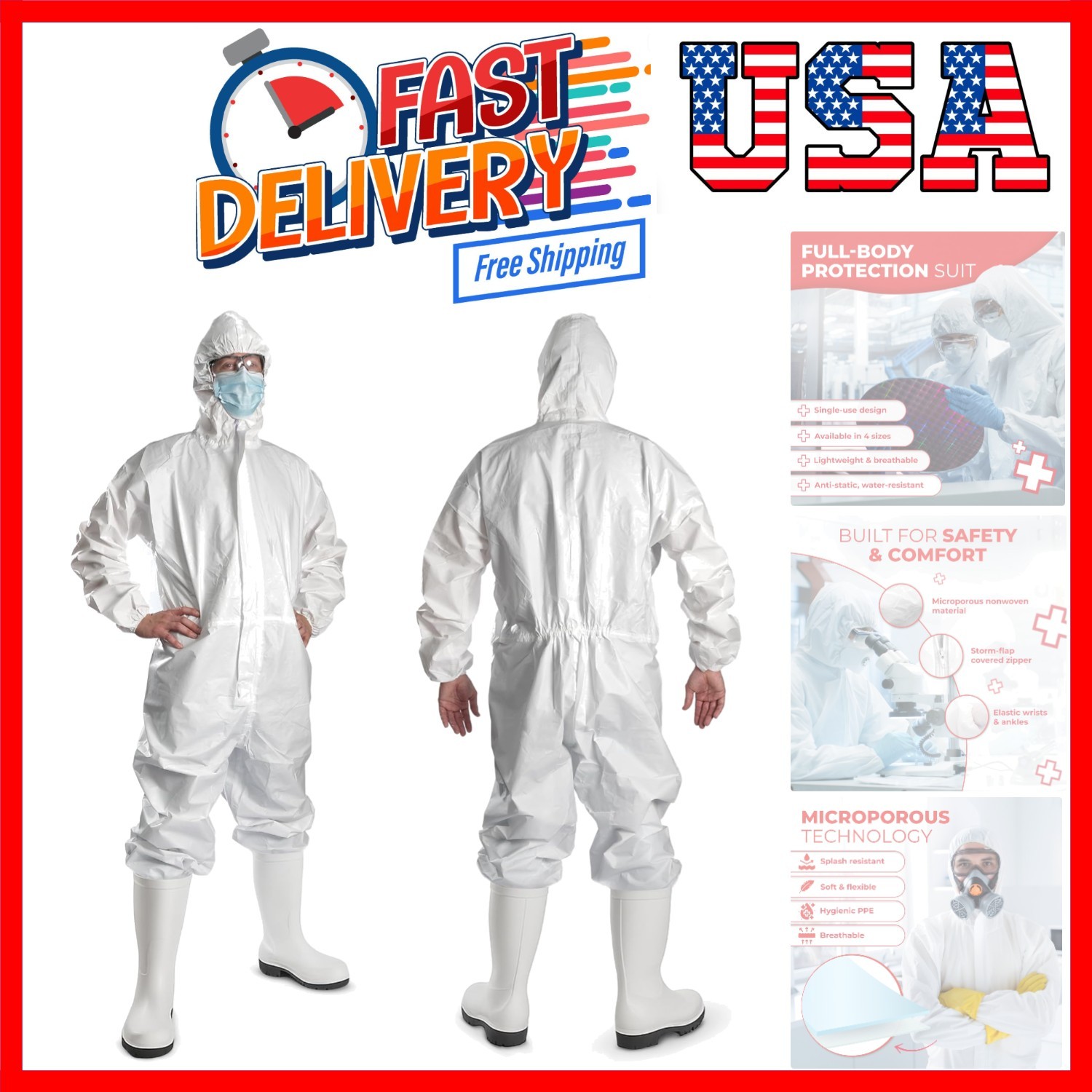 Disposable Microporous Coated Coverall Suit with Elastic Wrists, Elastic Ankl…