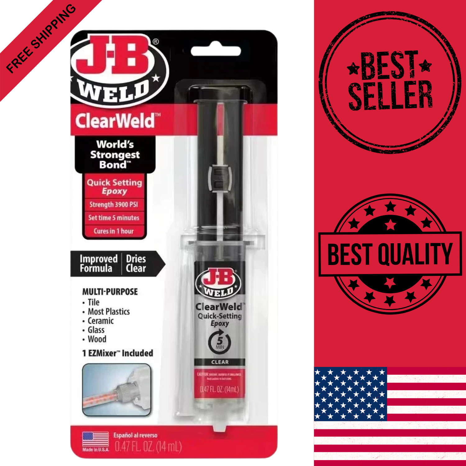 J-B Weld 50114H ClearWeld 0.47 oz. QUICK SET Epoxy Syringe High Strength 5 min