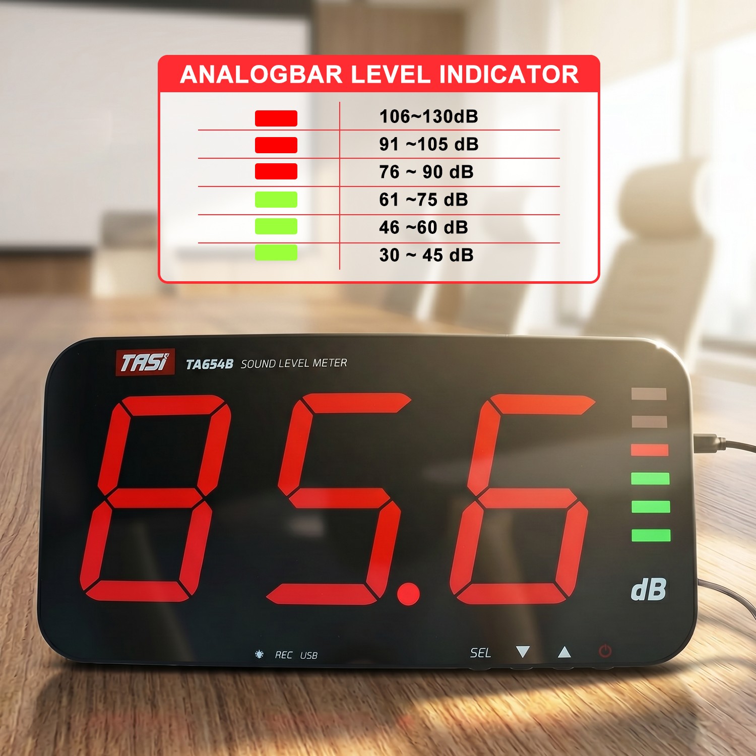 Sound Level Meter Decibel Meter 30-130dB Wall Mount Data Logging Alarm 13″ Large