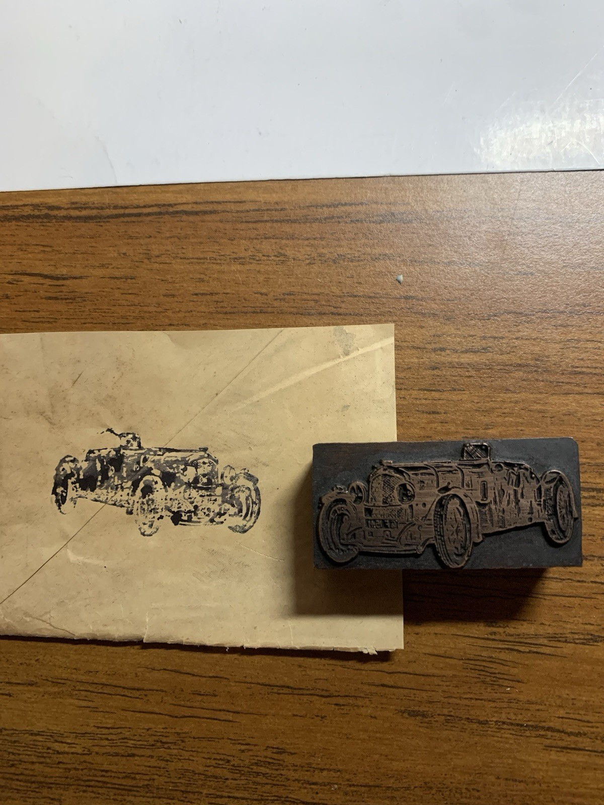 Vintage Letter Press Print Block Hot Rod Early Car! Awesome!