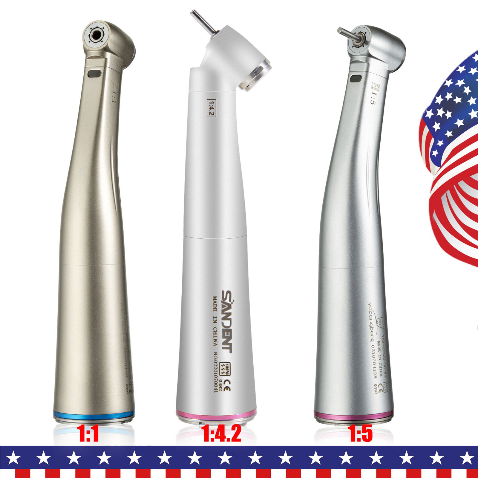NSK Style Dental 1:1 1:4.2 1:5 fibra óptica LED Contra ángulo Pieza de mano USA