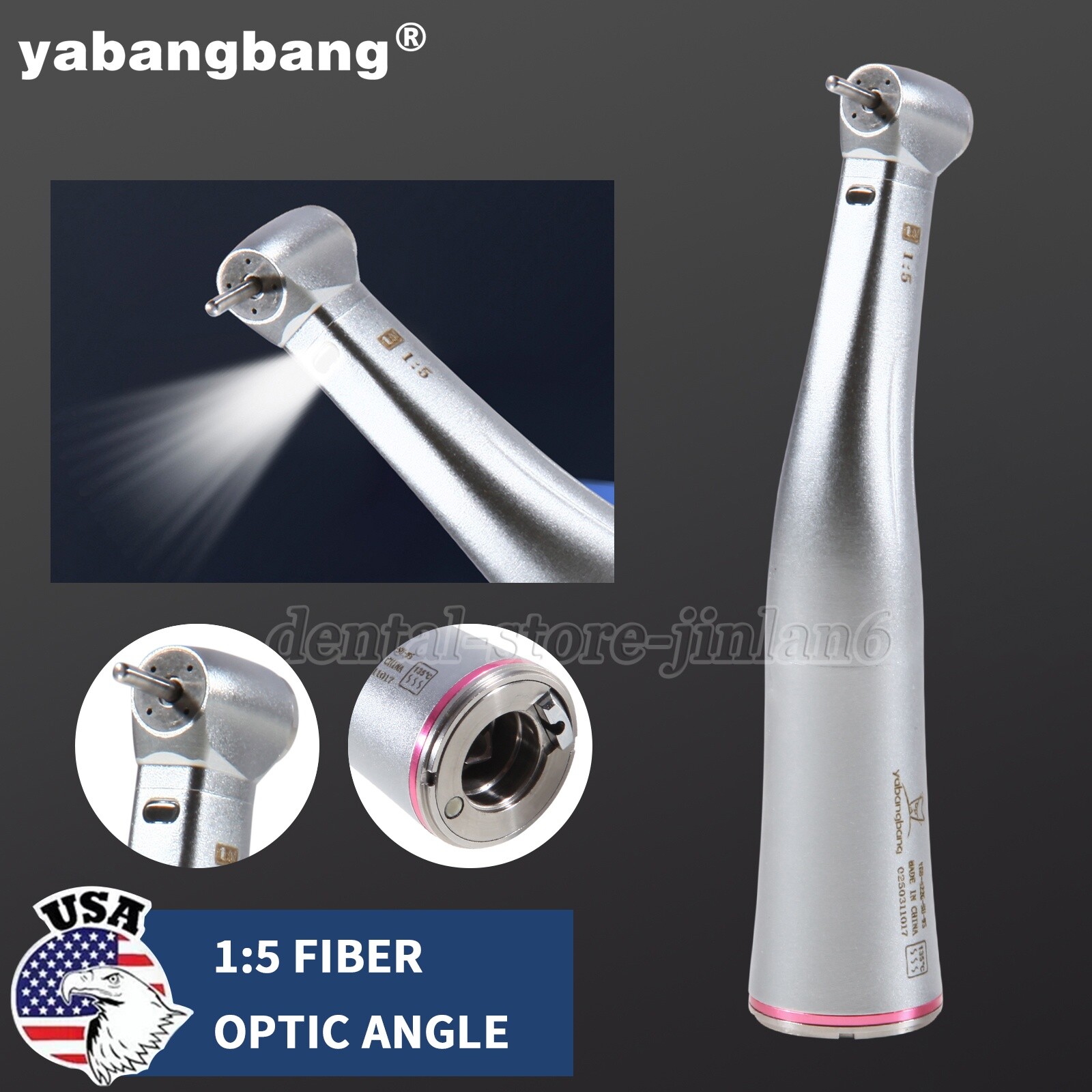 NSK Ti-MAX X95L Style Dental 1:5 LED Fiber Optic Contra Angle Handpiece Red Ring